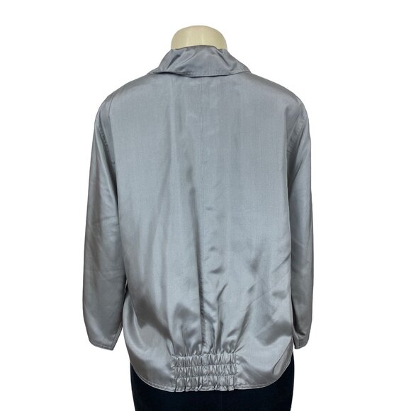 Lafayette 148 Women's Satin Gray Zip Up Jacket Sz M - Picture 4 of 10